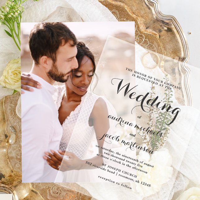 Invitations En Acrylique Chic Calligraphie Script Mariage classique (Créateur téléchargé)