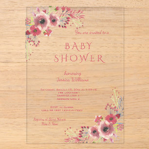 Invitations En Acrylique Chic classy Red Floral Watercolor Baby Shower