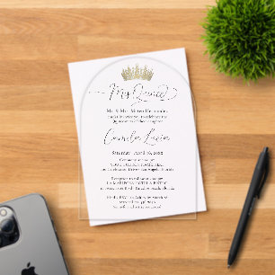 Invitations En Acrylique Chic Elegant Mis Quince Script & Quinceañera Crown