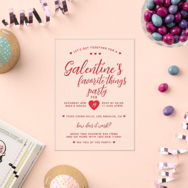 Invitations En Acrylique Chic Galentine's Favorite Things Party  (Insitu (Célébration))