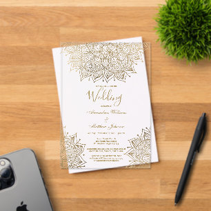 Invitations En Acrylique Chic or blanc élégant Mariage de mandala floral él
