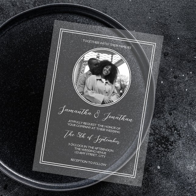 Invitations En Acrylique Chic Photo White Calligraphy Script Wedding  (Chic Photo White Calligraphy Script Wedding Acrylic Invitations)