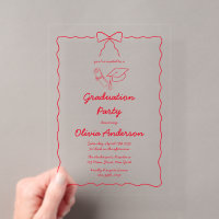 Chic Red Hand Drawn Bow Squiggle Graduation Party