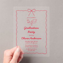 Chic Red Hand Drawn Bow Squiggle Graduation Party