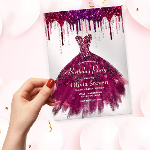 Invitations En Acrylique Chic rose bordeaux parties scintillant de robe per