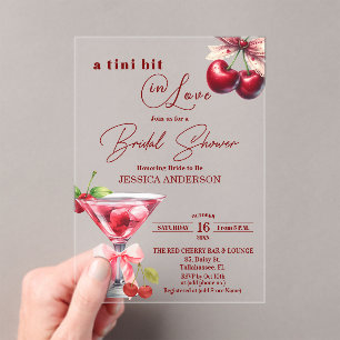 Invitations En Acrylique Chic Tini Bit in Love Cherry Martini Enterrement d