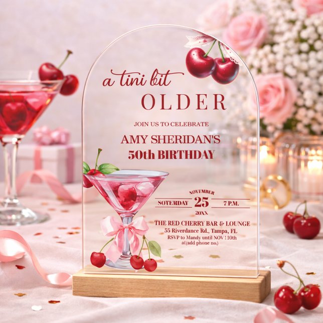 Invitations En Acrylique Chic Un Peu Plus Vieille Martini Cerise 50e Annive (Créateur téléchargé)