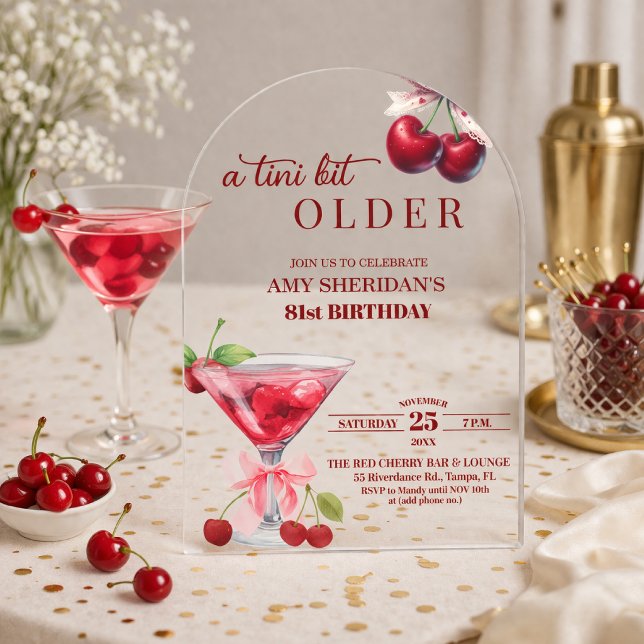 Invitations En Acrylique Chic Un Peu Plus Vieille Martini Cerise 81e Annive (Créateur téléchargé)