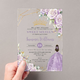 Invitations En Acrylique Chic violet Lilac Roses Floral Princess Sweet 16