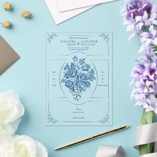 Invitations En Acrylique Chinoiserie Elégant Bouquet Bleu Mariage victorien (Insitu (Mariage))
