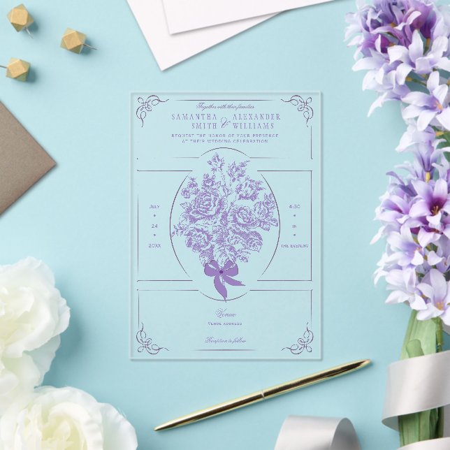 Invitations En Acrylique Chinoiserie Purple Rose Bouquet Mariage victorien (Insitu (Mariage))