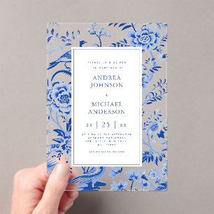 Invitations En Acrylique Chinoiserie vintage Asiatique Peacock Floral Maria