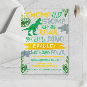 Invitations En Acrylique Chomp & Stomp ! Dinosaur Boys 4e anniversaire