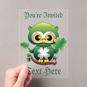 Invitations En Acrylique Chouette bébé mignonne St Patrick dessin animé