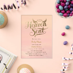 Invitations En Acrylique Christian Heaven a envoyé des nuages roses Baby sh