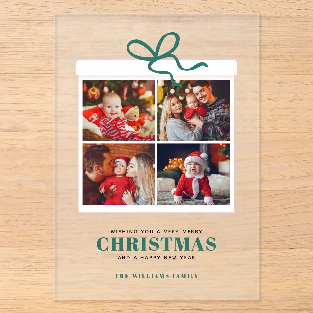 Invitations En Acrylique Christmas Present 4 Photo Collage (Recto)