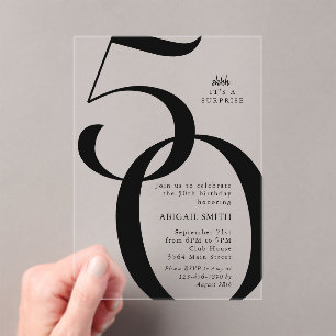 Invitations En Acrylique Chut, c'est une fête surprise pour un 50e annivers