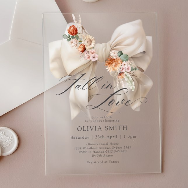 Invitations En Acrylique Chute en amour Bow blanc Baby shower floral (Créateur téléchargé)