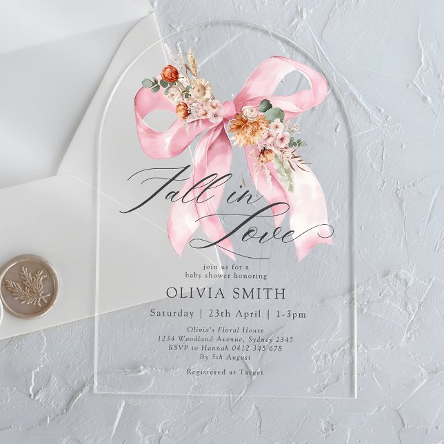 Invitations En Acrylique Chute en amour Floral Bow Baby shower moderne (Créateur téléchargé)