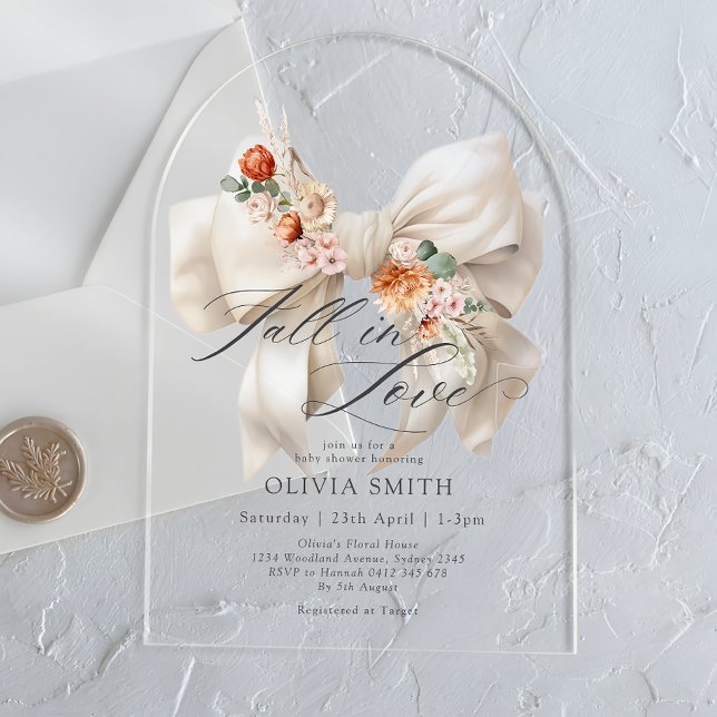 Invitations En Acrylique Chute en amour Floral Bow Baby shower moderne (Créateur téléchargé)
