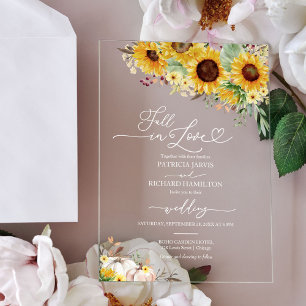 Invitations En Acrylique Chute en amour Mariage de tournesols verdoyants