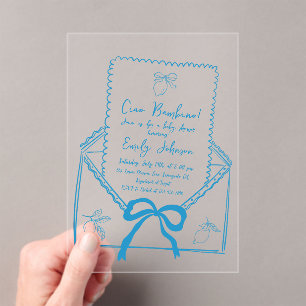 Invitations En Acrylique Ciao Bambino Baby shower au citron tiré à la main