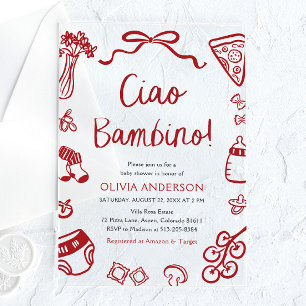 Invitations En Acrylique Ciao Bambino Baby shower de pizza italienne Whimsi