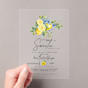 Invitations En Acrylique Citron  Bleu Agrume Été Baby Shower