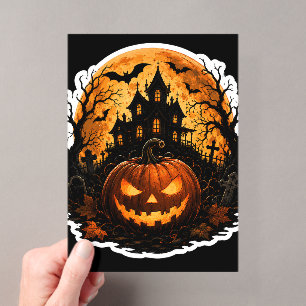 Invitations En Acrylique 🎃 Citrouille Hantée Lune Halloween Autocollant   