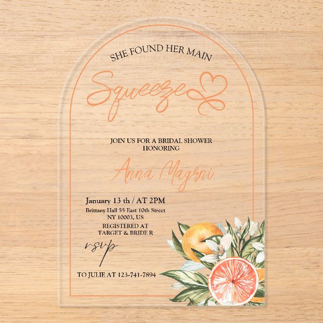 Invitations En Acrylique Citrus Elle A Trouvé Sa Principale Fête des mariée (Recto)