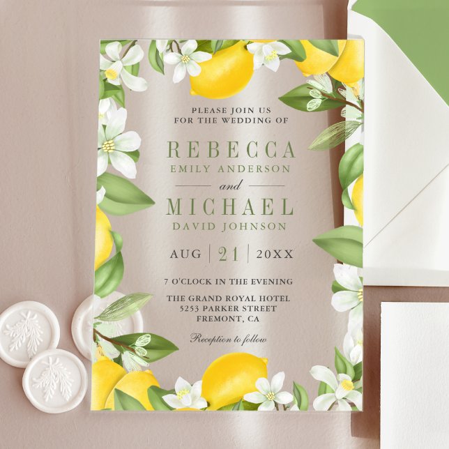 Invitations En Acrylique Citrus Lemon Orchard Wedding (Créateur téléchargé)