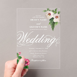 Invitations En Acrylique Clair acrylique Mariage d'hibiscus tropicaux