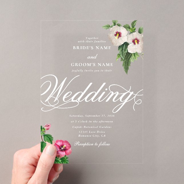 Invitations En Acrylique Clair acrylique Mariage d'hibiscus tropicaux (In situ (ordinateur de poche))