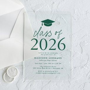 Invitations En Acrylique Classe moderne de 2025 Green Graduation Party