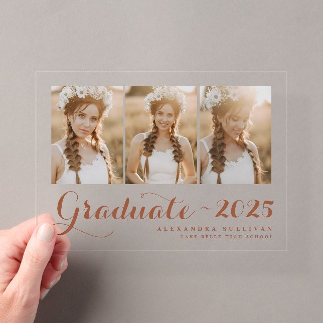 Invitations En Acrylique Classe Terracotta de 2025 Collage photo Graduation (In situ (ordinateur de poche))