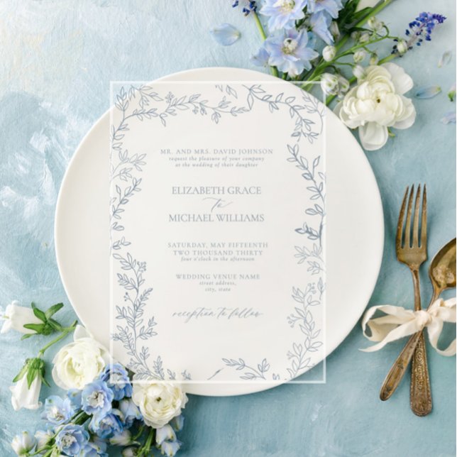 Invitations En Acrylique Classic Elegant Formal Dusty Blue Mariage (Créateur téléchargé)