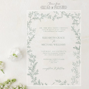 Invitations En Acrylique Classic Elegant Formal Sage Vert Mariage Feuilleté