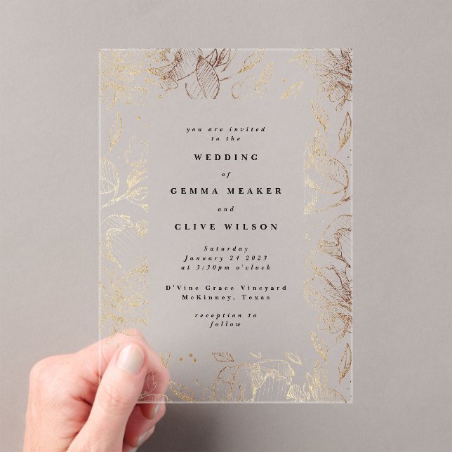 Invitations En Acrylique Classic Elegant Mariage Botanique Or (In situ (ordinateur de poche))