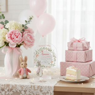 Invitations En Acrylique Classic rose Pierre le lapin Floral Anniversaire