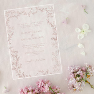 Invitations En Acrylique Classique Elégant Formal Dusty Rose Mariage feuill