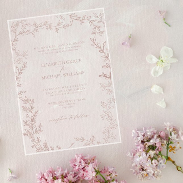 Invitations En Acrylique Classique Elégant Formal Dusty Rose Mariage feuill (Créateur téléchargé)