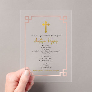 Invitations En Acrylique Clé rose Grèce orthodoxe Christening Girl Baptême