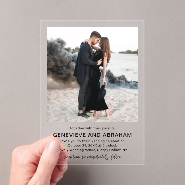 Invitations En Acrylique Clean Black and White Photo Modern Wedding (In situ (ordinateur de poche))