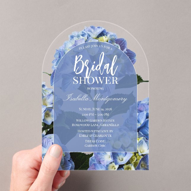Invitations En Acrylique Clean Blue Hydrangea Floral Bridal Shower (In situ (ordinateur de poche))