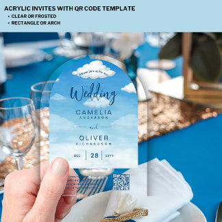 Invitations En Acrylique Clouages MARIAGES ACRYLIQUES Sky BLUE Green QR Cod