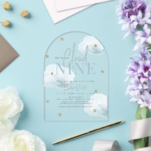 Invitations En Acrylique Cloud 9 Gold Stars Aquarelle Boy Baby shower