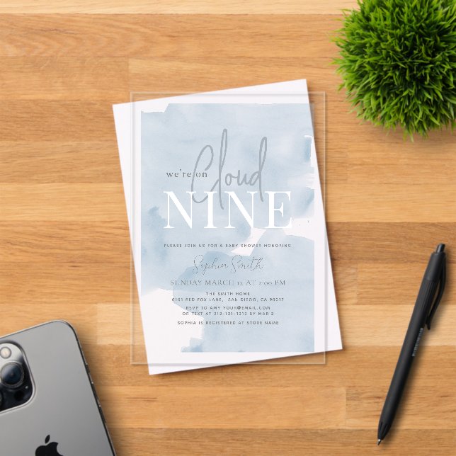 Invitations En Acrylique Cloud 9 Gold Stars Blue Boy Baby shower (Insitu (Carte d'invitation))