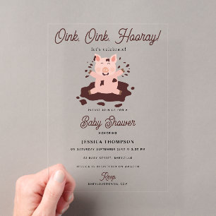 Invitations En Acrylique Cochons mignons jouant dans la ferme d'animaux de