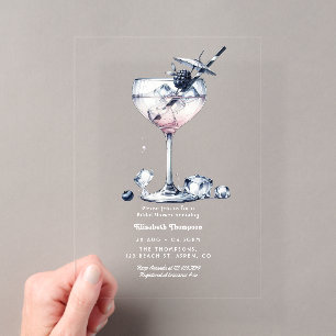 Invitations En Acrylique Cocktail Minimaliste au Gin Clair pour Baby Shower