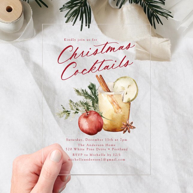 Invitations En Acrylique Cocktails de Noël festifs Fête Fête (Créateur téléchargé)